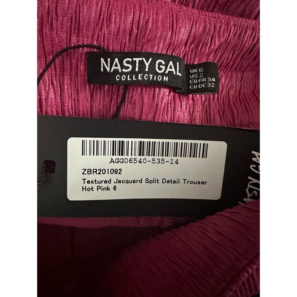 NWT Nasty Gal Hot Pink Textured Jacquard Split Hem Trousers Pants - Sz 2 - Picture 4 of 5